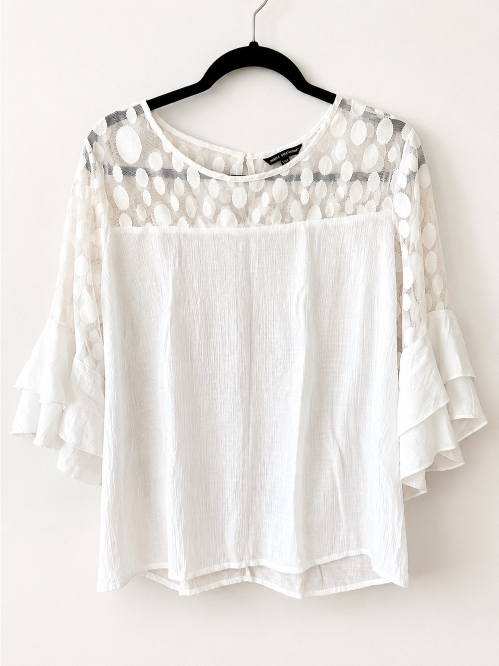 UNIQUE SPECTRUM White Sheer Polka Dot Ruffle Sleeve Boho Blouse XL